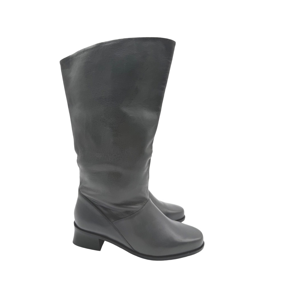 Shelly Tall Leather Boots Women 8M Grey Excellent Low Block Heel Brazil